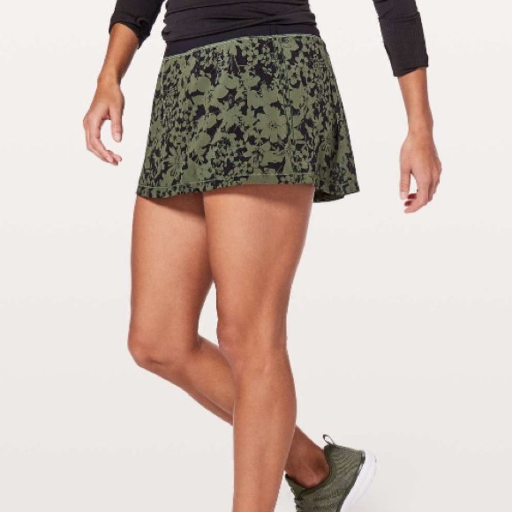 Lululemon Pace Rival Skirt Efflorescent Barracks Green Black/Black